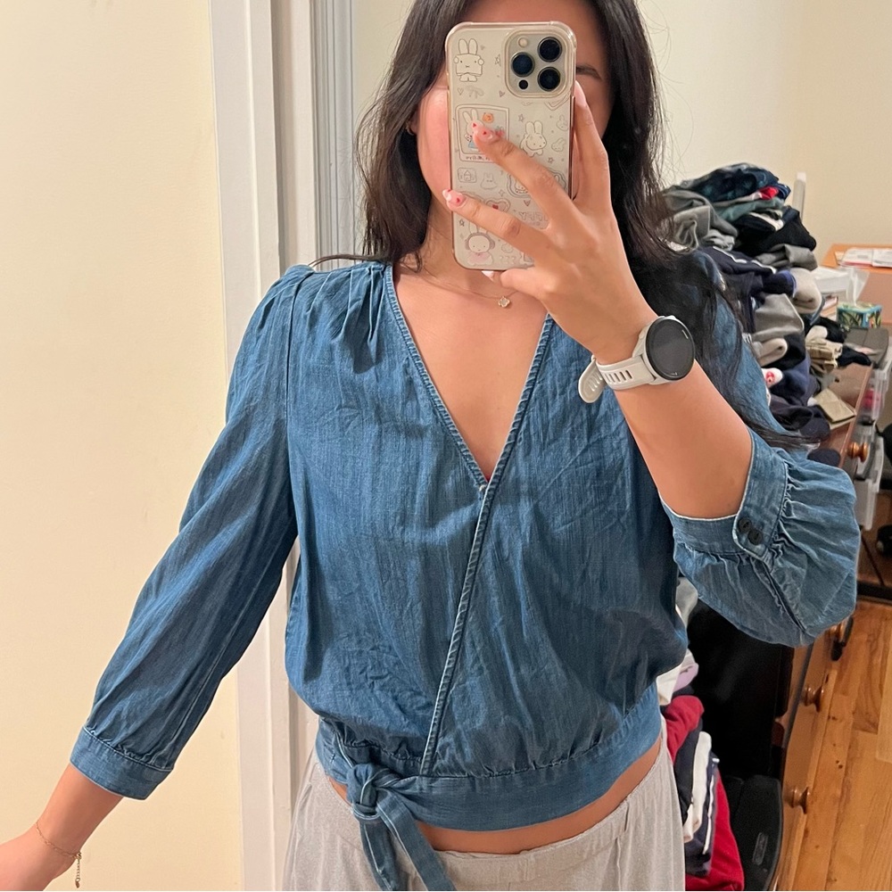 Madewell Denim Blue Wrap Blouse